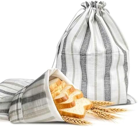 Premium Bread Bags for Homemade Loaves, XL Reusable Linen with Plastic Lining, Equipped with Convenient Drawstring for Ultimate Freshness, BPA-Free, Ideal for Sourdough & Artisan Breads, 1 PCS by Unknown