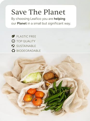 Reusable Cotton Mesh Bags Organic Cotton, Washable & Durable Grocery Bags with Drawstring Mesh Storage Bags for Fruits, Vegetables & Shopping (3 Large, 3 Medium, 3 Small) - Image 5