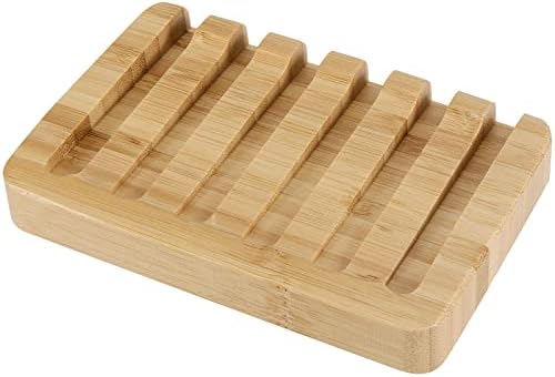 6 Pack Bamboo Soap Dishes, Self Draining Soap Tray with Slanted Waterfall Design, Bar Soap Holder for Shower, Bathroom, Kitchen, Sinks and Countertop, 5.1 x 3.5 x 0.7 Inch - Image 4