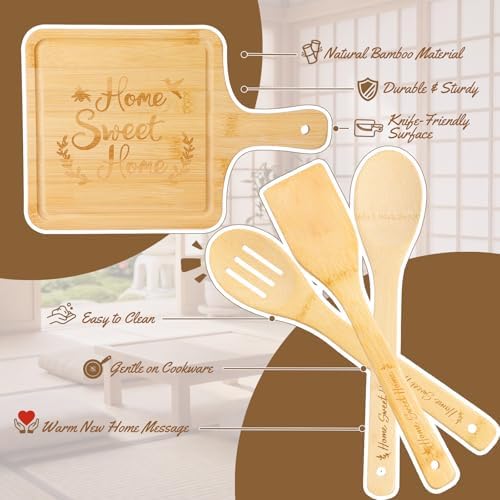 Housewarming Gifts for New Home, 18-Piece Gift Basket for Couples and Homeowners with Coffee Mugs, Bamboo Serving Board, Salt and Pepper Shakers, Towels, Utensils, Cheese Knives and Ornament - Image 5