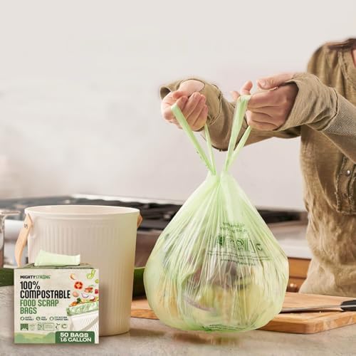 Compost Bags with Handles - 50 Pieces 1.6 Gallon/6 Liter Compostable Trash Bags, Small Trash Bags, Certified By BPI And OK Compost, Food Scrap Waste Bags - Image 5