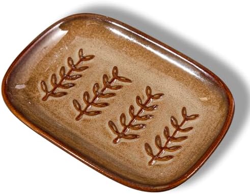 HighHerz Aesthetic Ceramic Soap Dish for Shower, Soap Holder with Raised Relief, Shower Soap Dish for Shampoo Bar Or Sponge, Soap Saver for Bathroom, Kitchen, Sink, Decorative Soap Tray (Brown) - Image 2