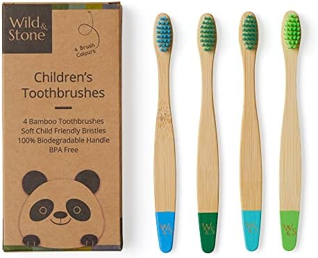 Wild & Stone Kids Bamboo Toothbrushes, 4-Pack, Soft Bristles, BPA-Free by Wild+%26+Stone