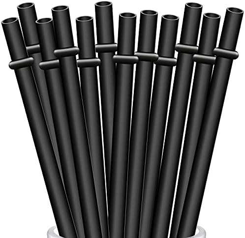 ALINK 12-Pack Reusable Black Straws, 10.5" Long Hard Plastic Tumbler Replacement Straws for 16 OZ 20 OZ 30 OZ Stanley, YETI, Mason Jar, Starbucks Tumblers, Set of 10 with Cleaning Brush by ALINK