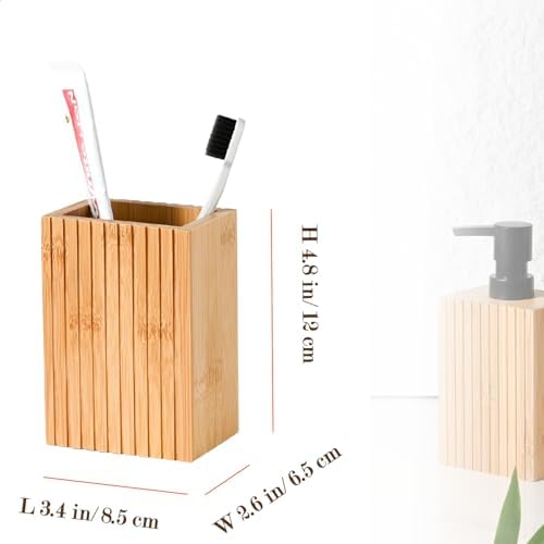 Fluted Bamboo Toothbrush Holder, Square Minimal Design - Image 4