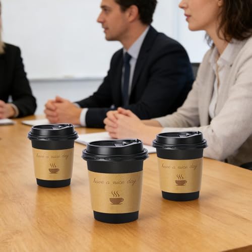 Lamosi 100 Pack 10 oz Coffee Cups, Disposable To Go Paper Cups with Lid - Image 3