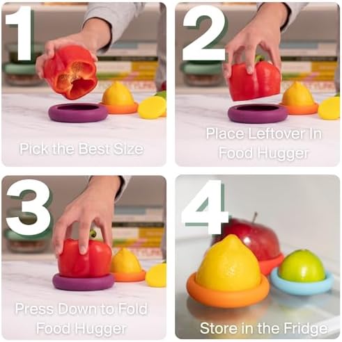 Food Huggers Zero Waste Starter Kit - (7 Pieces) -Avocado Hugger Saver Covers (Set of 2) + Reusable Silicone Food Savers Autumn Harvest (Set of 5), Dishwasher Safe, Keeps Food Fresh - Image 5
