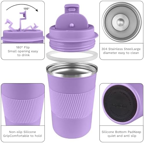 Insulated Travel Coffee Mug, Stainless Steel Coffee Cup with Leakproof Lid - Image 2
