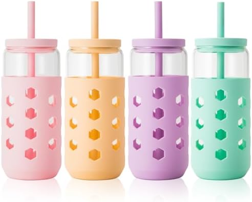 Mrsdry 20 oz Glass Cups with Lids and Straws for Gift, 4-Pack, Mint by Mrsdry