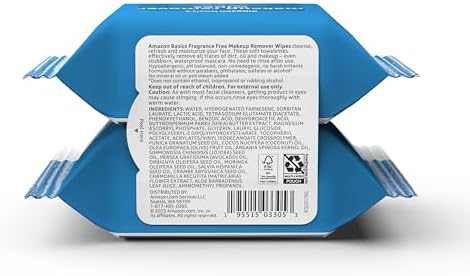 Amazon Basics Makeup Remover Wipes, Formulated without Fragrance and Alcohol-Free, Gentle Cleansing, Removes Waterproof Mascara, Dermatologist Tested, 25 Count, Pack of 2 - Image 2