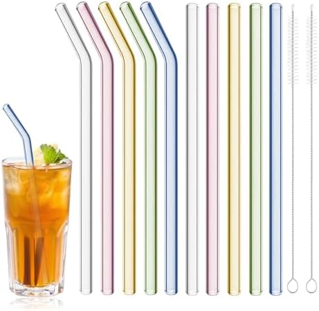 10 Pcs Reusable Glass Straws, 8” Colorful Glass Straws Shatter Resistant by Unknown