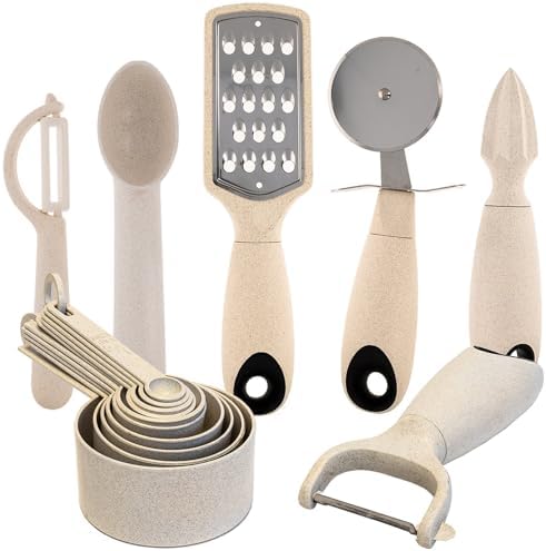 Beille 7pc Wheat Straw Complete Kitchen Utensils Set, Cream by BEILLE