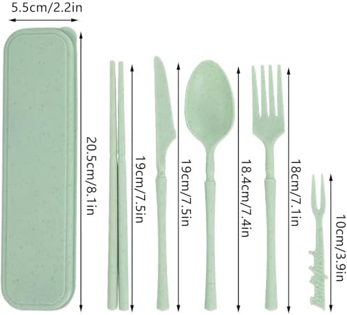 Reusable Travel Utensils with Case, Wheat Straw Fork Spoon Knife Chopsticks - Image 2