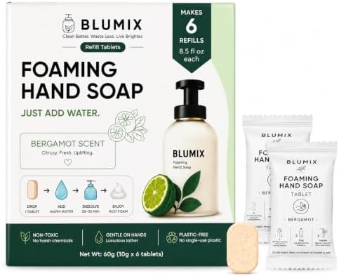 Foaming Hand Soap Refill Tablets, Concentrated Hand Soap Tablets, Just Add Warm Water, For Reusable Foaming Soap Dispensers (6 Count, Bergamot, Refill Only) by Blumix