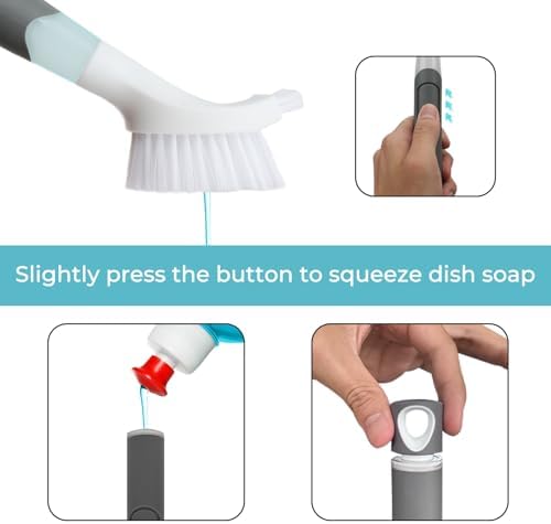 REEWII Dish Brush with soap Dispenser，4 PCS Replacement Brush Refills dishwashing Brush Set for Kitchen Utensils, Pans, Sinks, cookware - Image 4