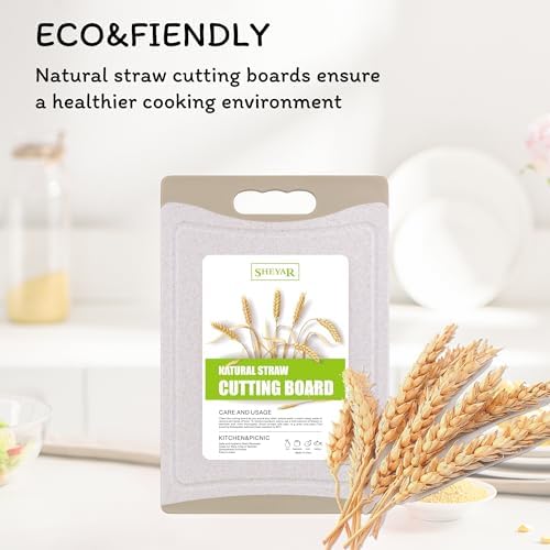 Cutting Board for Kitchen, Wheat Straw Fiber Cutting Board, Dish Washer Safe, w/Juice Grooves for Meat, Veggies,Easy Grip Handle, Non-slip Surface,Eco-friendly,Serveware Accessories 2 PCAK - Image 4