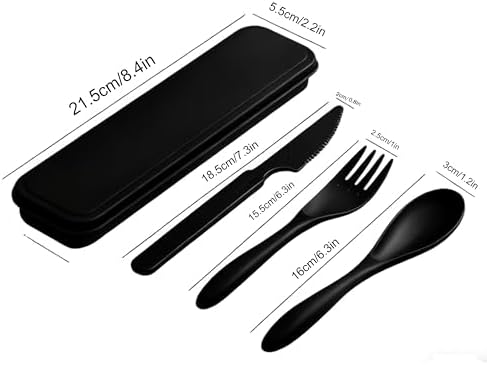 Wheat Straw Travel Cutlery 3pk Portable Knife Fork Spoon with Storage Case - Image 2