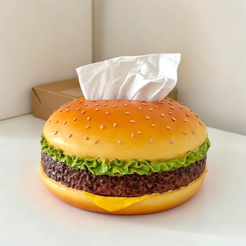 Hamburger Shaped Tissue Box Cover, Cute Burger Napkin Holder, Desktop Facial Tissue Dispenser, Kitchen Countertop Tissue Container - Image 3