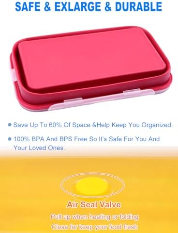 Extra Large Collapsible Silicone Food Storage Containers With Lids, 82.8oz, 2 Pack, XXL Foldable Bento Lunch Box, Rv Collapsible Bowls, Big Meal Boxes for Kitchen, Camping (Red and Yellow) - Image 5