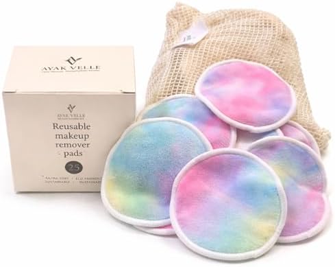 Reusable Bamboo Cotton Makeup Remover Pads, 25 Count, with Mesh Storage Bag, Washable (Multicolor) by Unknown