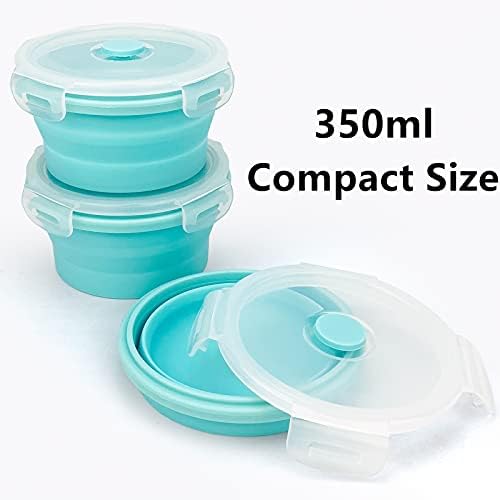 CCyanzi 3piece Round Collapsible Bowl with Lids, Silicone Food Storage Containers, Microwave & Freezer Safe, Space Saving for Kitchen Cabinet and Camping Backpack,(Blue) - Image 2