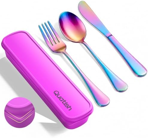 Quatish Travel Utensils with Case, Stainless Steel Cutlery Set, Iridescent by Quatish