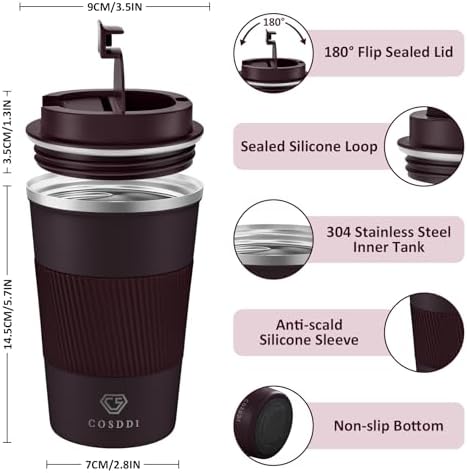 CS COSDDI 12 oz Coffee mug - Stainless Steel Coffee Cup with Leakproof Lid - Image 2