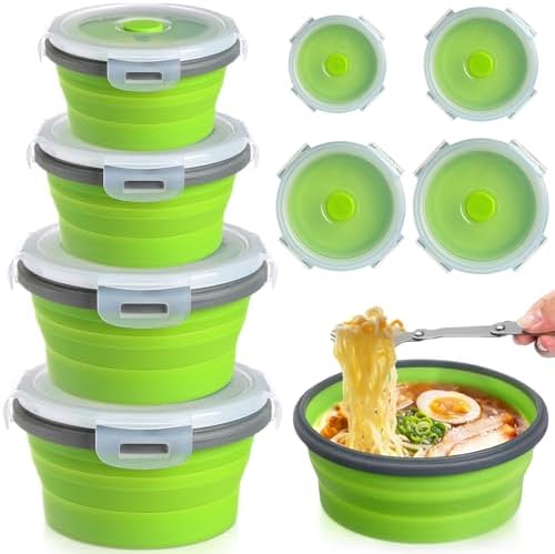 Suclain 4 Pcs Collapsible Bowls with Lids Silicone Camping Food Storage Container Expandable Folding Salad Lunch Box Travel Container for Hiking Camping by Suclain