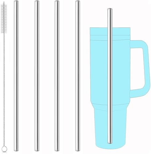 dcieiosul Set of 4 Reusable Metal Straws, Long Stainless Steel Straw with Cleaning Brushes and Case, Drinking for 40 oz and 30 oz Tumblers by CAMDEA