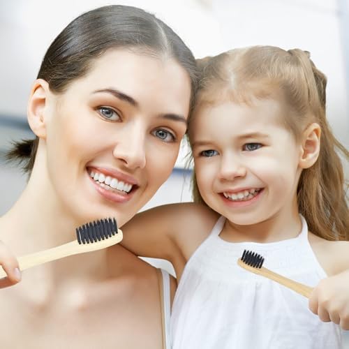 SEVENHEAD Bamboo Toothbrushes Adults & Kids Family Set 6+4 PCS Soft Bristles Wooden Toothbrushes, Natural Biodegradable BPA Free Eco Friendly Toothbrushes Black - Image 5