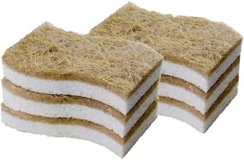 Sponges Kitchen Natural Dish Sponge Plant-Based Biodegradable Compostable Cellulose with Coconut Scrubber Sponge Non Scratch Eco Friendly Kitchen sponges for Kitchen Dishes（Pack of 6） by Unknown