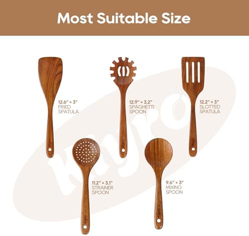 Teak Kitchen Utensils Set, 5 Piece Premium Wooden Cooking Utensils Set, Non-Stick Heat-Resistant Wooden Spoons for Cooking, New Apartment Essentials - Image 6