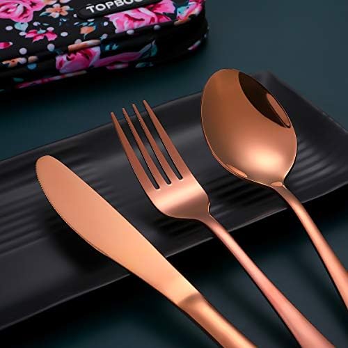 Travel Utensils,Reusable Silverware Set To Go Portable Cutlery Set with a Waterproof Carrying Case for Lunch Boxes Workplace Camping Picnic (Rosegold) - Image 2