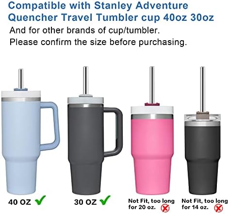 Replacement Straw Compatible with Stanley 40 oz 30 oz Cup Tumbler, 6 Pack Reusable Straw with Cleaning Brush, Plastic, Stainless Steel - Image 3