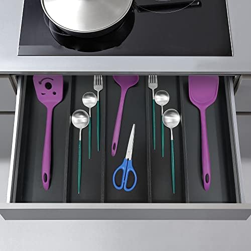 Utoplike Bamboo Drawer Organizer Kitchen Utensils, Silverware Tray Black - Image 4