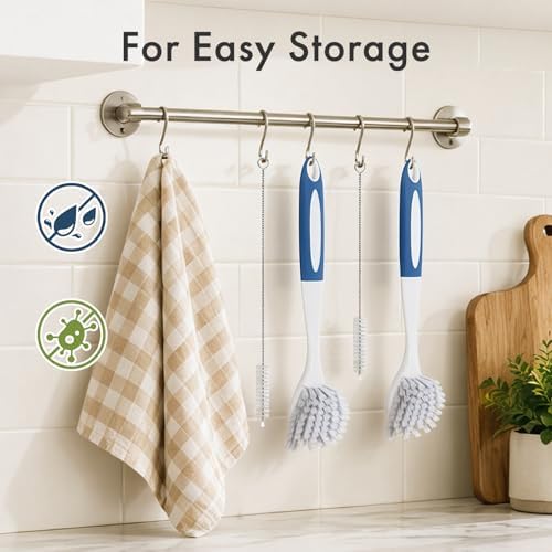 Amazer Dish Brush with Handle, 2 Pack Kitchen Scrub Brushes with Built-in Scraper for Cleaning, Dish Scrubber with Stiff Bristles for Sink, Pots, Pans (Blue+Blue) - Image 7