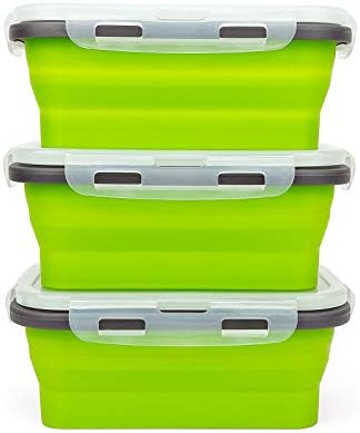CARTINTS Set of 3 Collapsible Food Storage Containers with Lids, Collapsible Silicone Bowls, Silicone Lunch Containers, For Meal Prep, Camping, Travel, Microwave and Freezer Safe,500ml,Green - Image 4
