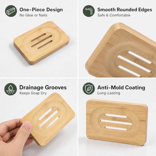 Bamboo Soap Dish, Soap Holder Soap Case Sponge Tray Sponge Drain Rack for Kitchen & Bathroom - Image 5