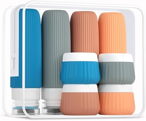 Mrsdry Travel Bottles 8 Pack, TSA Approved 3 oz Toiletries Containers, Leak Proof Silicone Squeezable Essentials Jars with Clear Bag by Mrsdry