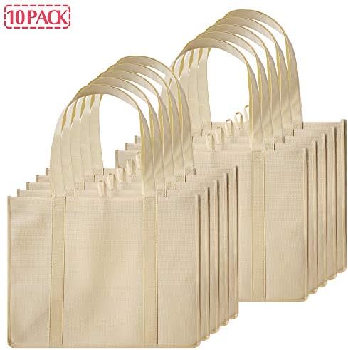 DIOMMELL 10 Pack Reusable Grocery Bags Extra Large Super Strong Heavy Duty Shopping Tote Bags with Reinforced Handles, Beige - Image 7