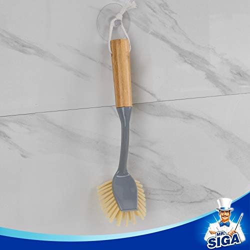 MR.SIGA Dish Brush with Bamboo Handle Built in Scraper, Pack of 2 - Image 6