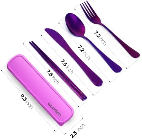 Quatish 5 Piece Travel Utensils with Case, Portable Cutlery Set, Violet - Image 2