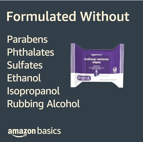 Amazon Basics Makeup Remover Wipes, Night Calming, Gentle Cleansing, Plant Based, Alcohol-Free, Removes Waterproof Mascara, Dermatologist Tested, 25 Count, 1-Pack - Image 4