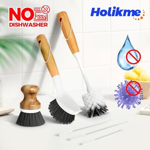 Holikme 6 Pack Dish Brush with Bottle Brush Scrub Brush Straw,Gray - Image 5