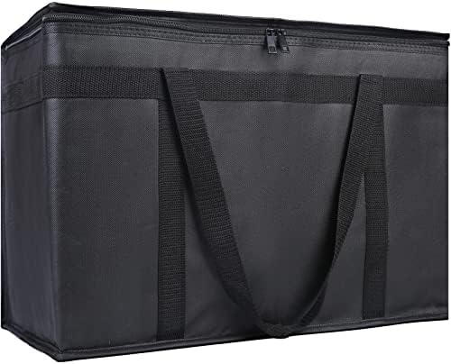 Bodaon 1-Pack Insulated Food Delivery Bag, XX-Large Reusable Grocery Shopping Bag, Frozen Food Cold, Cooler Bags with Zippered Top, Black by Bodaon