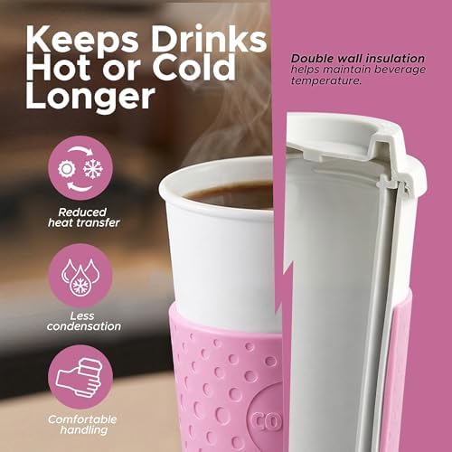 Copco Acadia 16 oz Travel Mug - Insulated Reusable Coffee Tumbler with Double-Walled Plastic, Leak-Proof Lid, BPA-Free - Portable Mug for Hot & Cold Drinks, Cup Holder Friendly (Bubble Gum) - Image 3