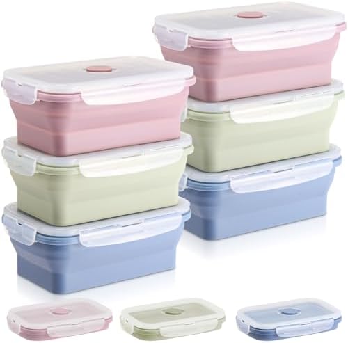 Mifoci 6 Pcs Silicone Containers for Food Collapsible Food Storage Containers with Airtight Lids Stacking Leftover Foods Storage Lunch Box for Freezer Microwave Dishwasher Safe(Morandi,27 oz) by Mifoci