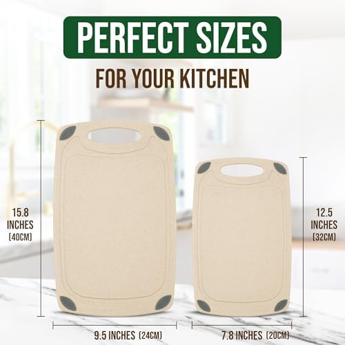 AXIOM CREATIONS 2-Piece Reversible Cutting Board Set Made with Natural Wheat Straw Fiber, Eco-Conscious Food Safe Kitchen Essentials, Gluten Free & BPA Free Chopping Boards for Kitchen - Image 4