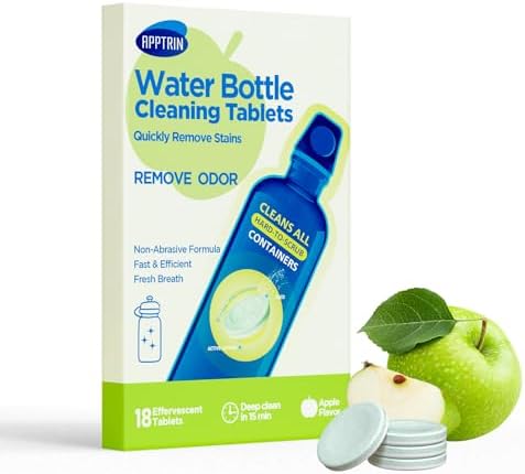 Water Bottle Cleaning Tablets, 18 Pack Bottle Clean Tablet Hydration Bladder Cleansing Tablets for Hydration Bladder, Water Bottle, Individually Packed, Apple Flavor by APPTRIN