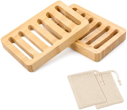2 Pack Teak Soap Dish Wooden Soap Holder Self Draining Soaps Dish for Shower Natural Wooden Bar Soaps Holder for Bathroom Kitchen Sink Bathtub by Unknown